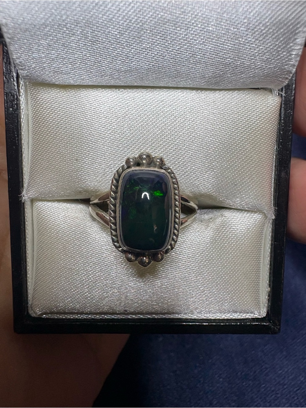 Ring Black Opal Multi-color Flash 925 Sterling Silver Vintage Inspired - Picture 10 of 13
